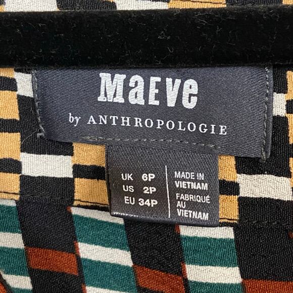 Maeve Anthropologie Gianna Tunic V Neck Geometric Print Dress Pockets 2 Petite - Picture 14 of 14